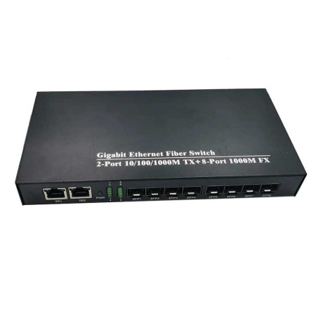 8X SFP | 2X RJ45 | Gigabit | Optical Fiber Switch | Media Converter