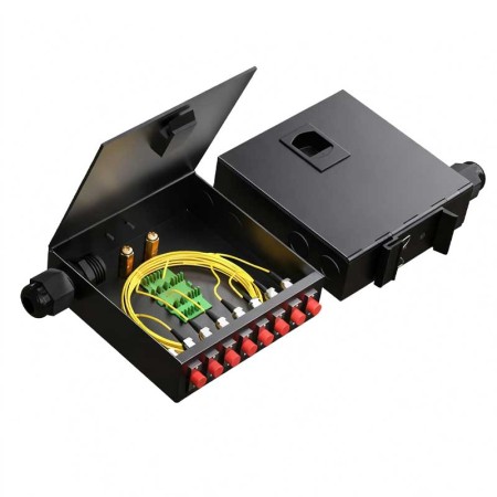 8-Port FC/APC Fiber Terminal Box, IP65 Metal Enclosure, Pre-installed Adapters, Wall/Rack Mount