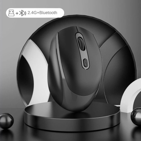 2.4G Rechargeable Bluetooth Mouse, 1600DPI, USB, RGB, Mute for PC/Laptop - Black