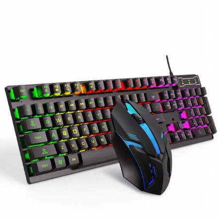 Gaming Keyboard and Mouse Combo, RGB Backlit Mechanical Feel, Wired for PC/Laptop - Black