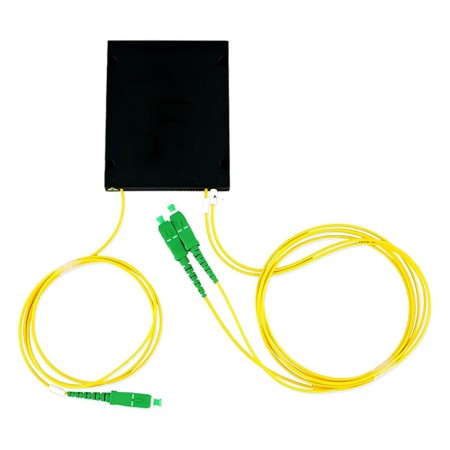 1x2 PLC Fiber Splitter, 100x80x10mm Plastic Box, 2.0mm 1.5m G.657A1 Fiber - 3*SC/APC Connector