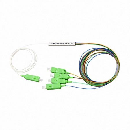 1x4 Color Coded PLC Splitter, Mini Type, 60x7x4mm, G.657A1 Fiber - 5*SC/APC Connector