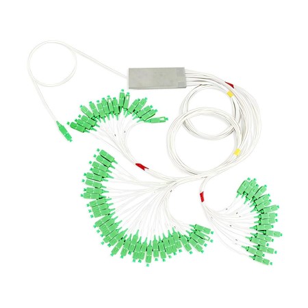 1x64 PLC Splitter, 100x40x6mm Micro/Mini, Blockless Package, 1m G.657A1 Fiber - 65*SC/APC Connector