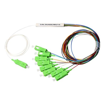 1x8 Color Coded PLC Splitter, Mini Type, 60x7x4mm, G.657A1 Fiber - 9*SC/APC Connector