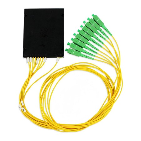 1x8 PLC Fiber Splitter, 100x80x10mm Plastic Box, 1.5m G.657A1 Fiber - 9*SC/APC Connector