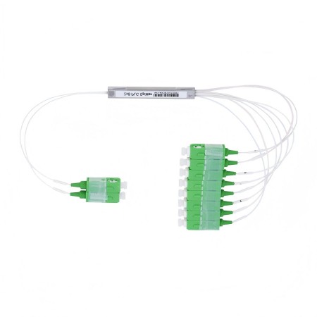 2x8 PLC Splitter, Micro Mini, Blockless Package, 60x7x4mm, 1m G.657A1 Fiber - 10*SC/APC Connector