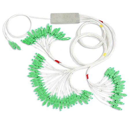 2x64 PLC Splitter, Micro Mini, Blockless Package, 100x40x6mm, 1m G.657A1 Fiber - 66*SC/APC Connector