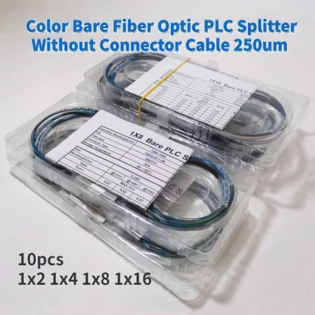 1x2, 1x4, 1x8, 1x16 Mini Blockless Color Bare Fiber Optic PLC Splitter (250μm) - 1x2 10pcs