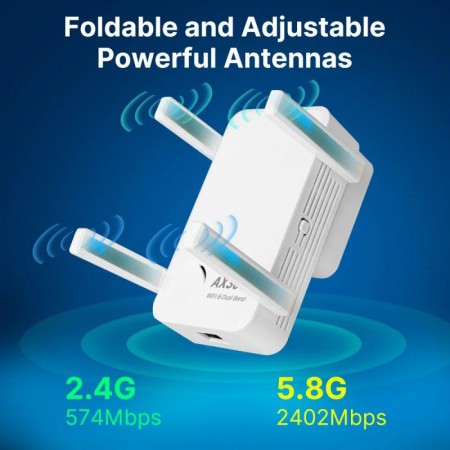 AX3000 WiFi 6 Repeater, 5G & 2.4G Signal Booster, Long Range Extender - US Plug